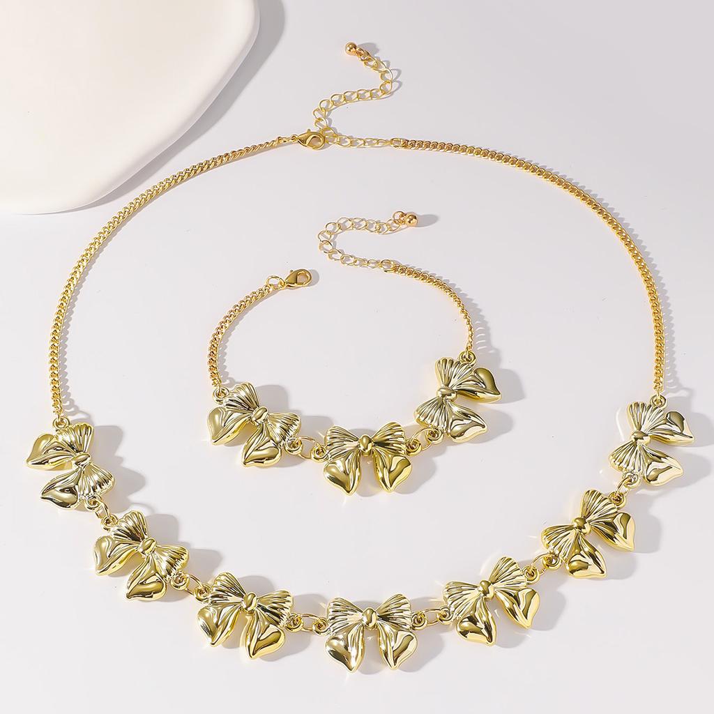 European and American jewelry versatile bow necklace women's simple fashion long chain necklace bracelet set