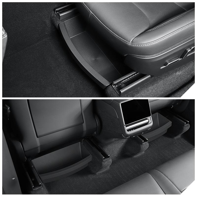 for Tesla Model Y Juniper 2025 Under Seat Storage Organizer Box Front Rear Seater TPE Storage Case ModelY Launch 2026 Trash Can