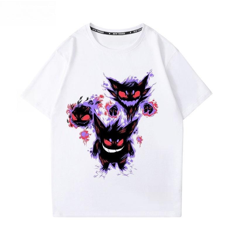Pokémon Gengar Printing Tee Pure Cotton Tshirt Mens 2026 Summer Fashion Oversize Street Casual Y2K Tops Streetwear Clothing
