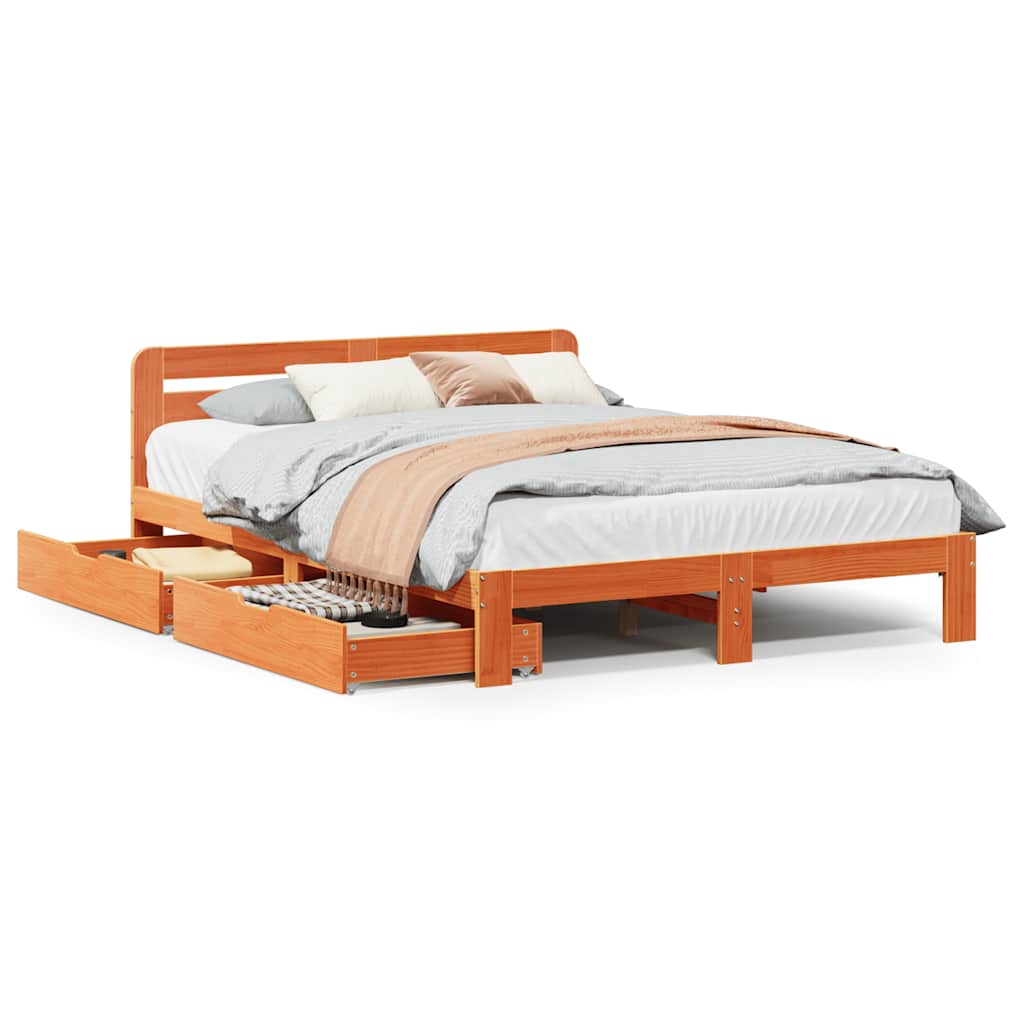Solid Wood Bed Without Mattress Wax Brown 120 X 200 Cm Pine Wood