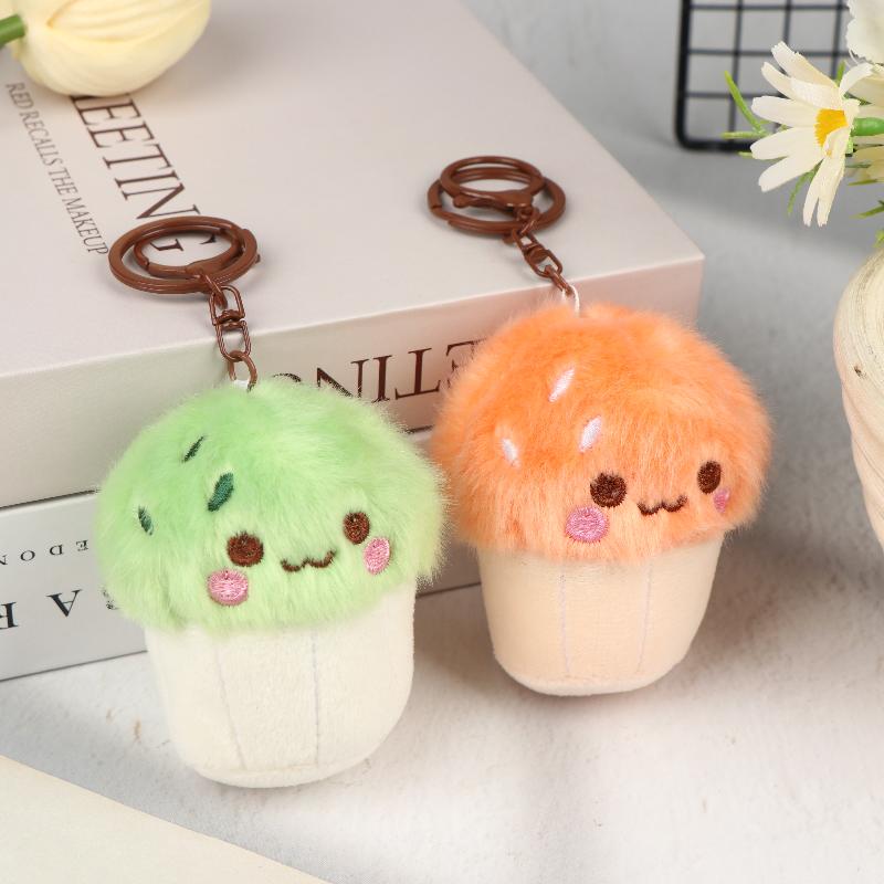 Soft Kawaii Mushroom Plush Keychain Cute Cupcake Teacup Design Mini Keyring Bag Pendant for Girls Daily Use