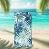 Artistic Tropical Leaf Beach Towel, Blue Green Palm Pattern Quick Dry Absorbent, Large Sand Free Travel Pool Essentials