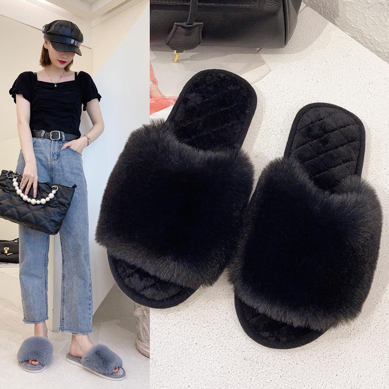 Large size Mao Mao slippers 2025 autumn and winter new indoor flat bottom fashionable large Mao Mao cotton slippers