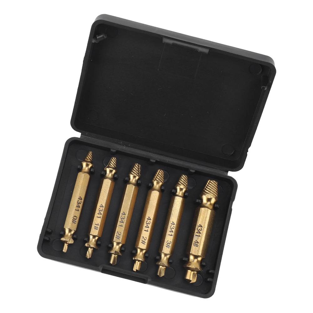 6pcs Ti Plated Broken Screw Remover HSS 4341 Stripped Screw Removal Tool For Stripped Bolts