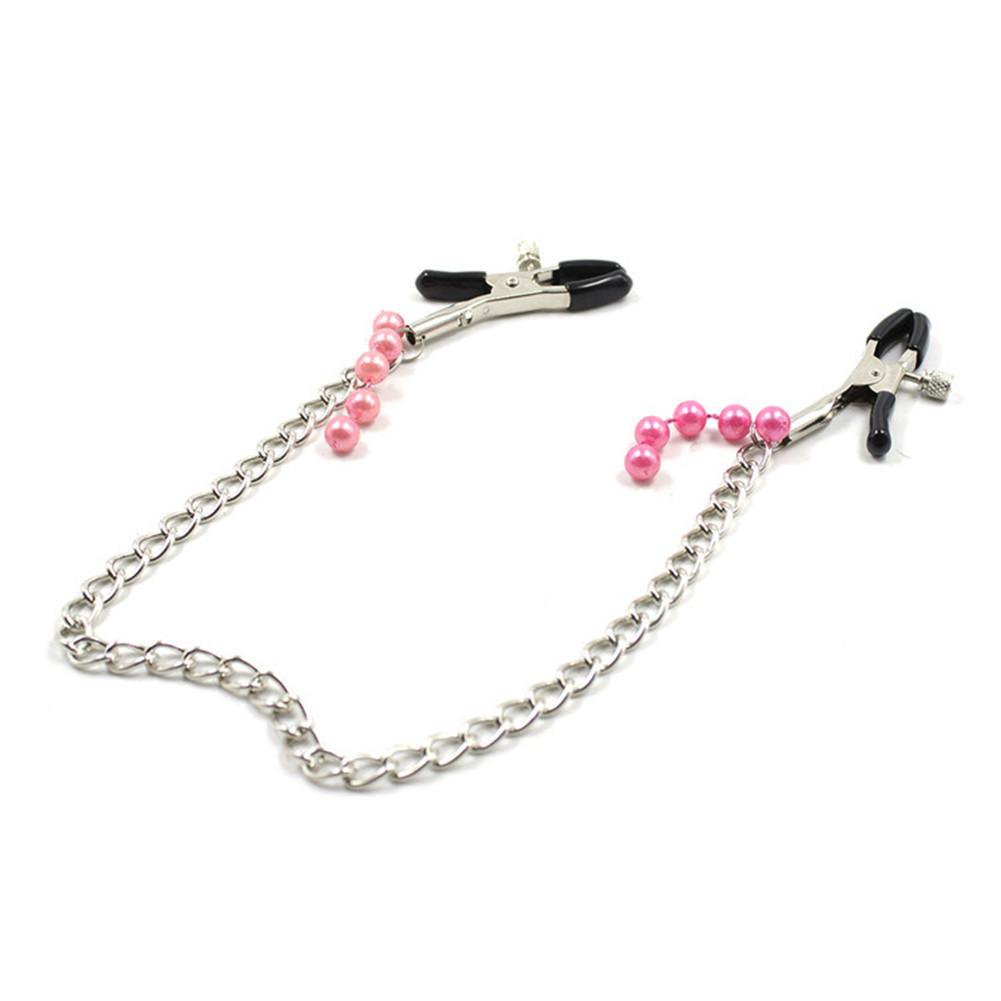 1 Pair Adjustable Nipple Clamps with Long Metal Chain and Colorful Beads Women Fetish Flirt Bondage Sex Toys