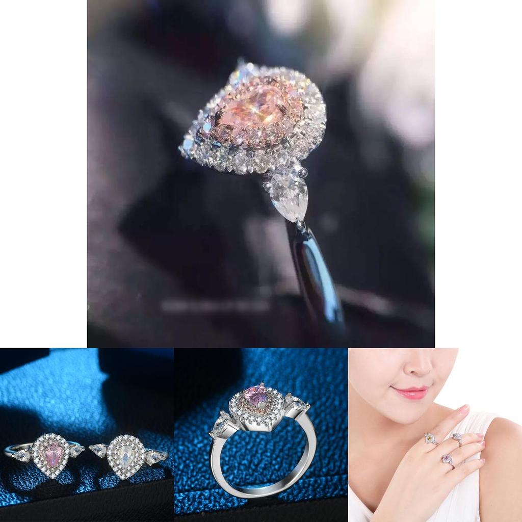 Bague de Fiançailles Élégante en Diamant Rose avec un Design Classique en Forme de Goutte d'Eau pour Femmes