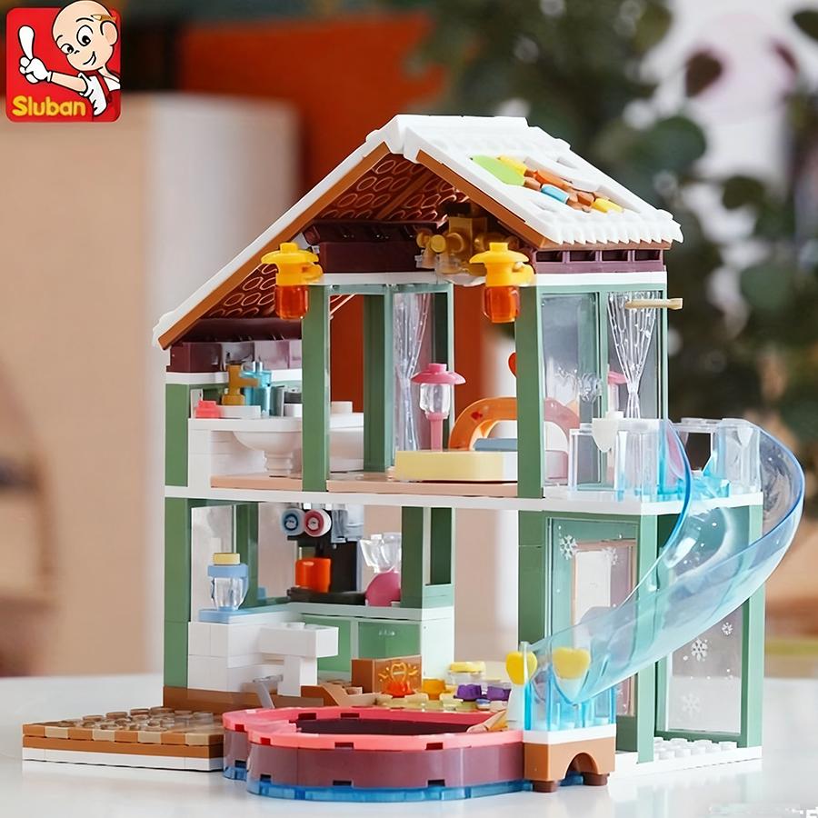 Sluban 0961 Prázdninový dům u horkých pramenů Stavebnice Model Vzdělávací DIY Sestavitelná Stavebnice Domácí Dekorace