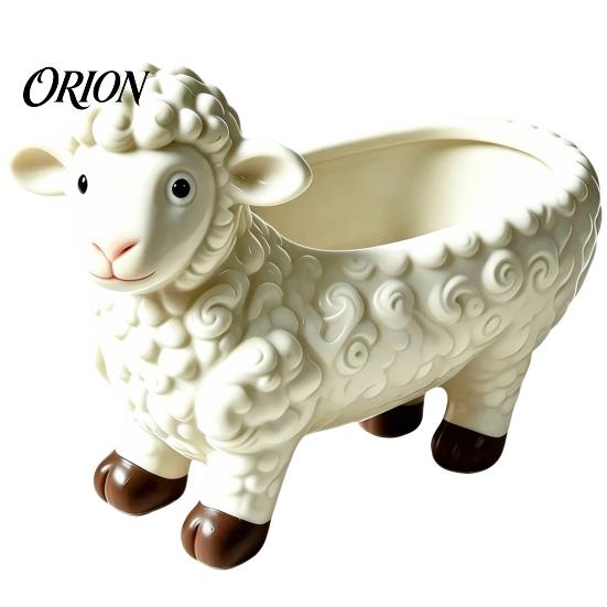 Resin Succulent Container Curly Sheep Planter Pot, Cute Lamb Flower Decorative Creative Animal Statue Plant Pot for Succulents Cacti Indoor