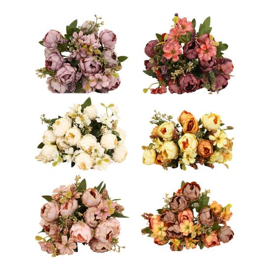 Pivoines Artificielles Fleur Mélange de Fleurs de Pivoine Artificielle Tige de Fleur Fausse Soie Toucher Réel Bouquet pour Arrangements Floraux Table à Manger Fête de Mariage Centre de Table