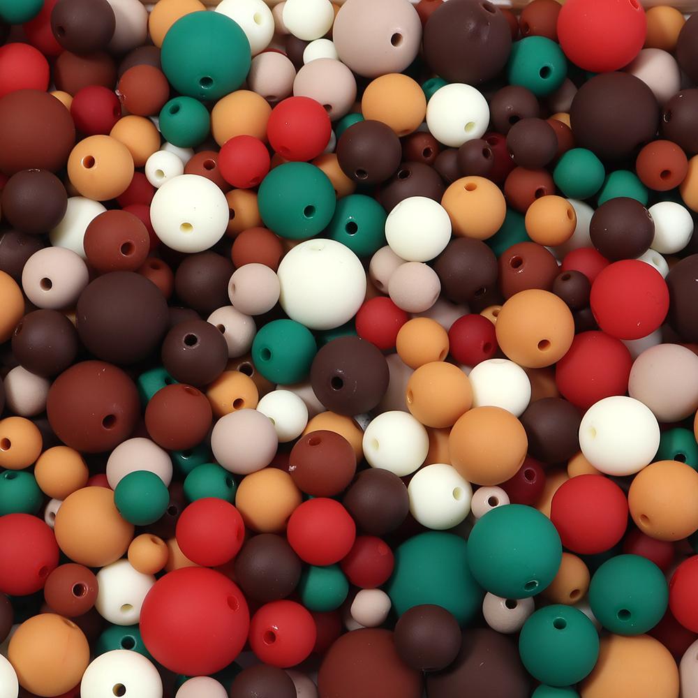 20-100pcs Acrylic Rubber Beads 6/8/10/12/14/16mm Christmas Color Round Loose Beads For Jewelry Making DIY Bracelets Necklace