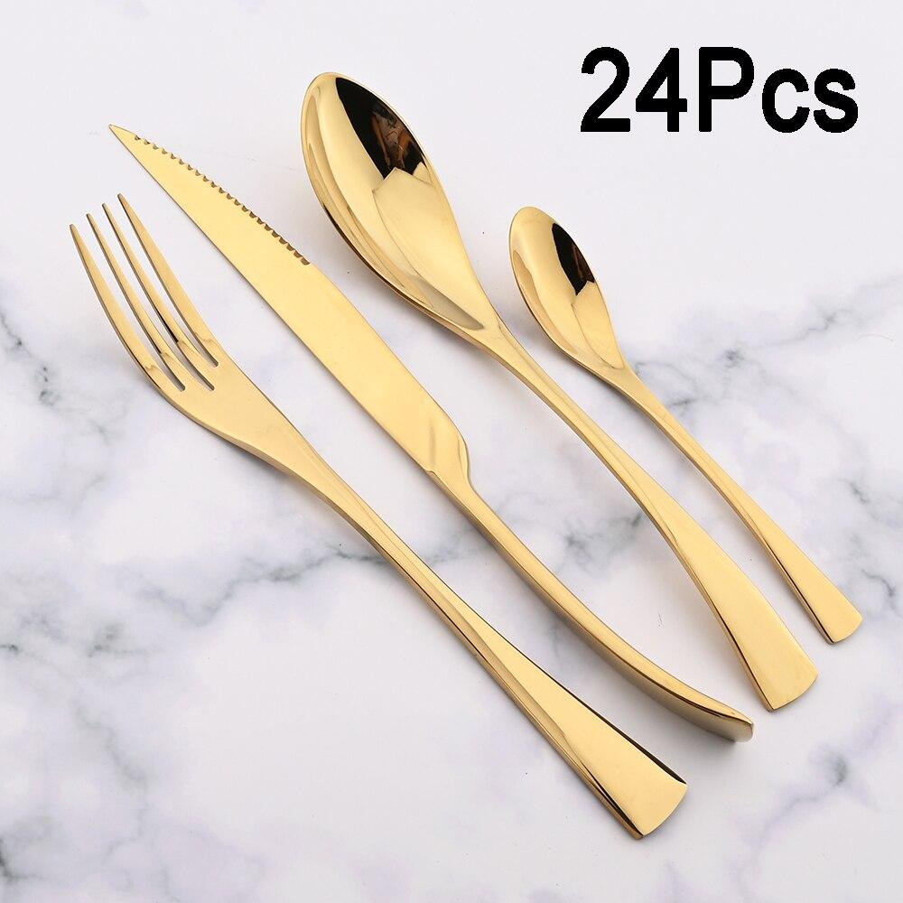24 stk Svart 18/10 Rustfritt Stål Middagsbestikksett Servise Biffkniv Gaffel Skje Middagsbestikksett Kjøkkenbestikk Gave
