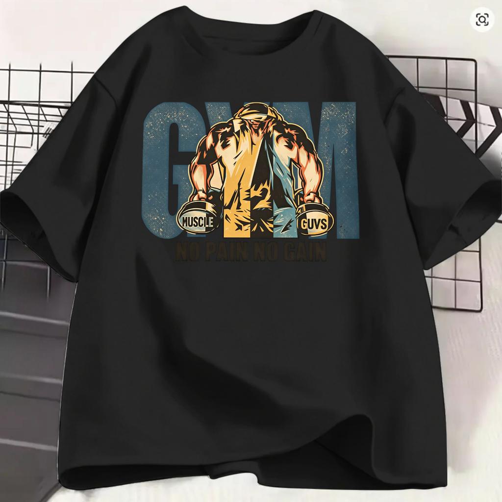 Unisexs TShirts Gym Bodybuilding Fitness Funny Pure Cotton Short Sleeve NO PAIN NO GAIN T Shirts O Neck Clothing 4XL 5XL 6XL