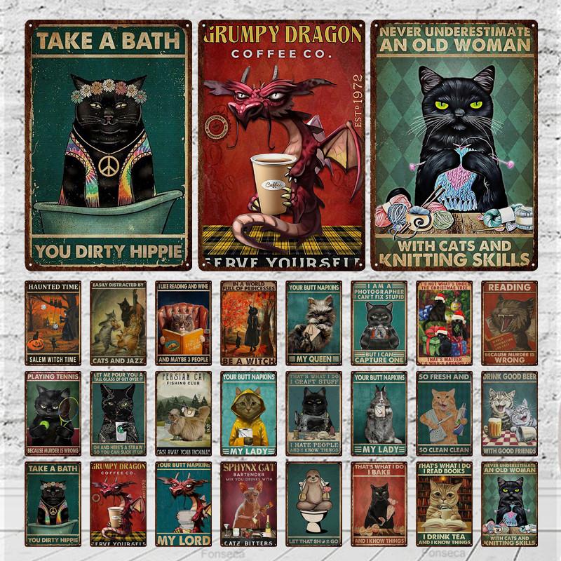 Znak kotów, malowany metalowy znak pokój, zdobiony bar, plakat ścienny cyna Vintage rdza uczucie napój żelazna płyta dekoracja hotelu piwnego