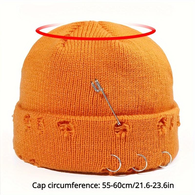 1pc Dark Elastic Knitted Hat with One Pin and Three RingsFor Girls, Without Border