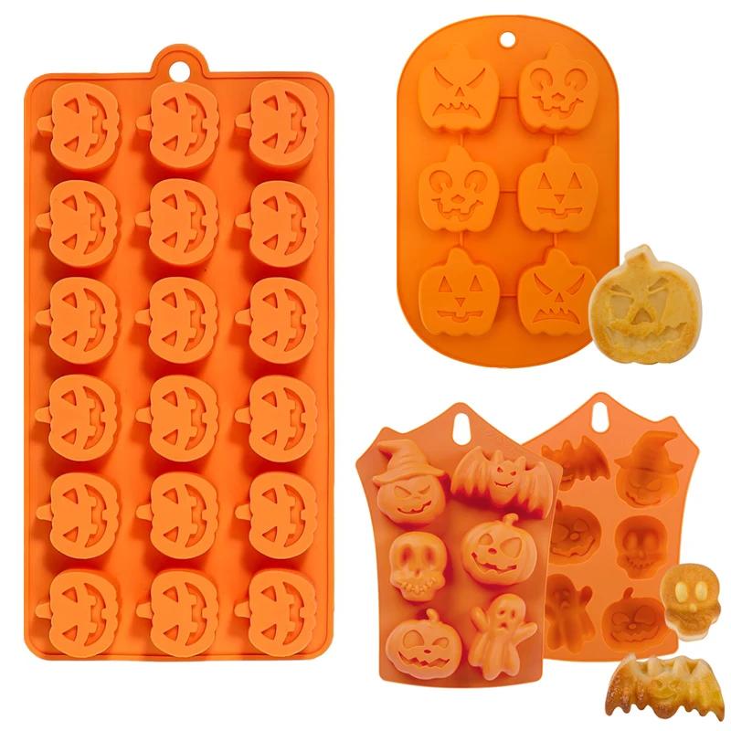 Halloween Nonstick Silicone Pumpkin Skull Bat Ghost Shape Chocolate Candy Food Baking Tray Pudding Cookie Cake Mould
