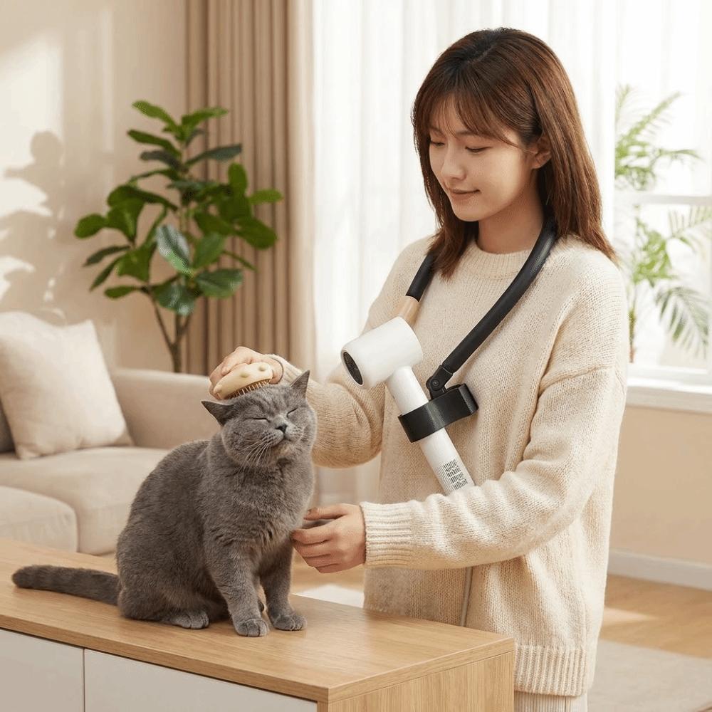 Adjustable Pet Grooming Hair Dryer Universal Hands-Free Neck Hanging Bracket Portable Dog Hair Dryer Holder Dog Bathing Cleaning