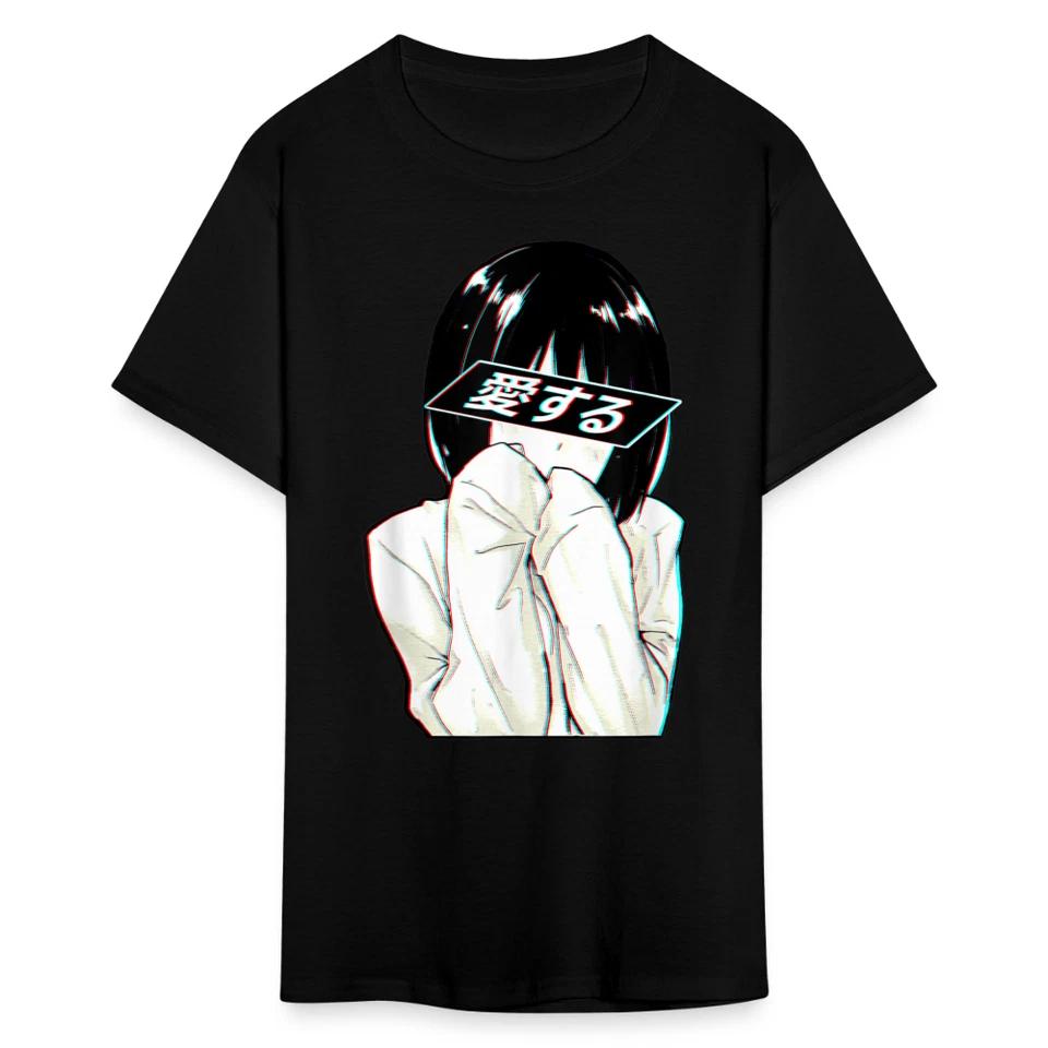 Sad Anime Emo Girl - Japanese Aesthetic Vaporwave Anime Otaku Sadness T-Shirt 3