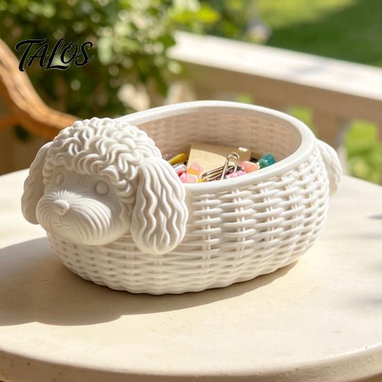 Stylish Storage Solution Poodle Shaped Organizer, 3D Print Decorative Ornament, Plastic Novelty Desk Decoration White Container for Small Objects And