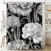Floral Bathroom Shower Curtain Modern Black White Design with Peonies Flowers for Home Decor Size69x72 Inches (180x183cm)