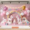 2D Cute Unicorn Birthday Backdrop with Gift Boxes for Photo Booth & Events