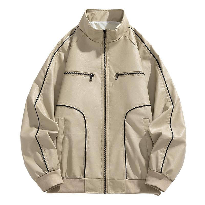 Autumn New Style Trendy Stand Collar Casual Versatile Trendy Men's Leather Jacket