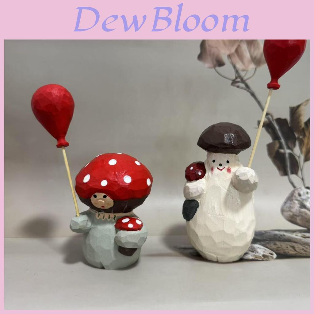Wooden Mushroom Figurine With Balloons Handmade Home Decor Gift For Friends And Celebrations
