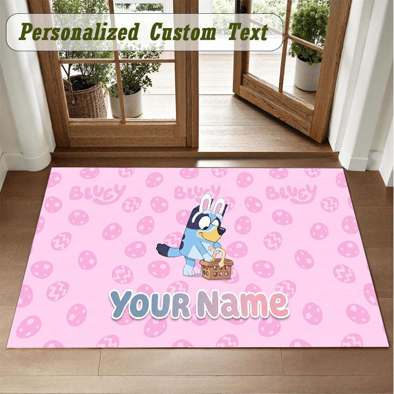 Crystal Velvet Square Rug Custom NameBluey Pattern Non Slip Home Floor Decor Rug