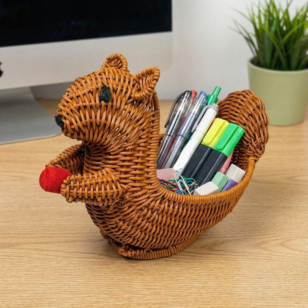 PP Squirrel Shaped Storage Basket Handwoven Imitation Rattan Storage Basket  Home Storage