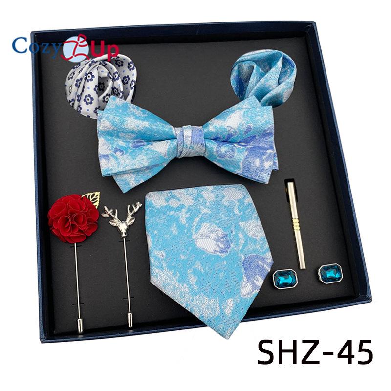7 PCS Classic Men's  Tie Set Paisley Stripe Necktie for Men Pocket Square Bowtie  Brooch Cuff Father's Day Gift Box