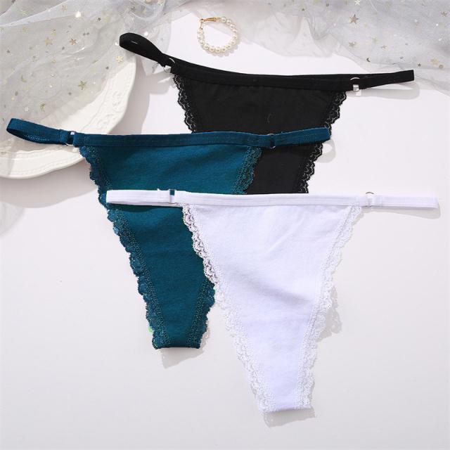 FINETOO 3Pcs/set Women's Cotton Thongs Lace Low Waist G-string Underwear S-L Ladies T-Back Underpants Girls Panties Lingerie New