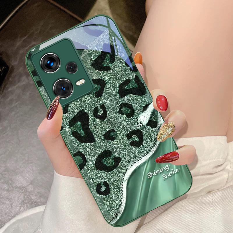 Leopard Sequin Snake For Xiaomi 14 Ultra 13 Lite Redmi Note 13 11 Pro 12 Plus Poco X6 3 Pro F4 6 GT Tempered Phone Case