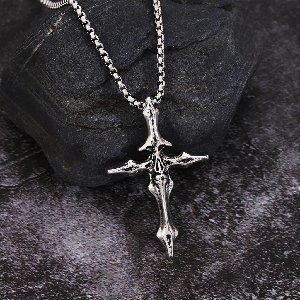 Retro Viking Bone Cross Necklace Punk Gothic Jewelry Hip Hop Street Fashion Accessories for Women Men