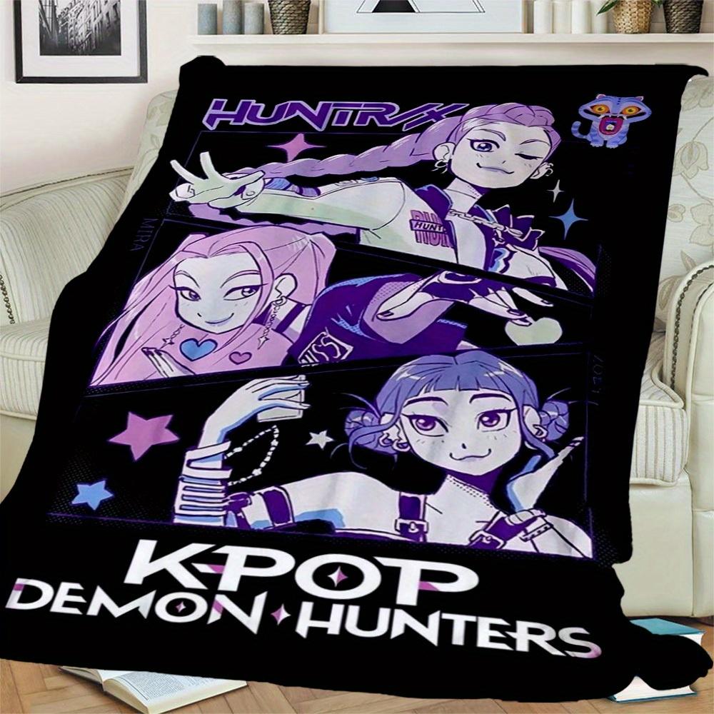 1Pc KPOP Demon Hunters Print Flannel Blanket, High quality Comfortable for All Seasons, Home Decor, Warmth and Comfort, Perfect for Christmas Gifts44