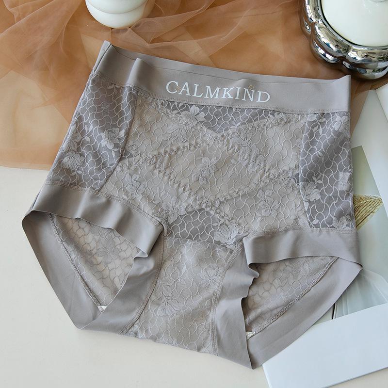 Meizhai Women's Seamless Lace Mid-High Waist Tummy Control Plus Size Briefs with Antibacterial Mulberry Silk Crotch.