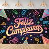 Spanish Birthday Party Decorations, Colorful Backdrop with Flowers and Balloons, Background for Photography, Party Supplies3988