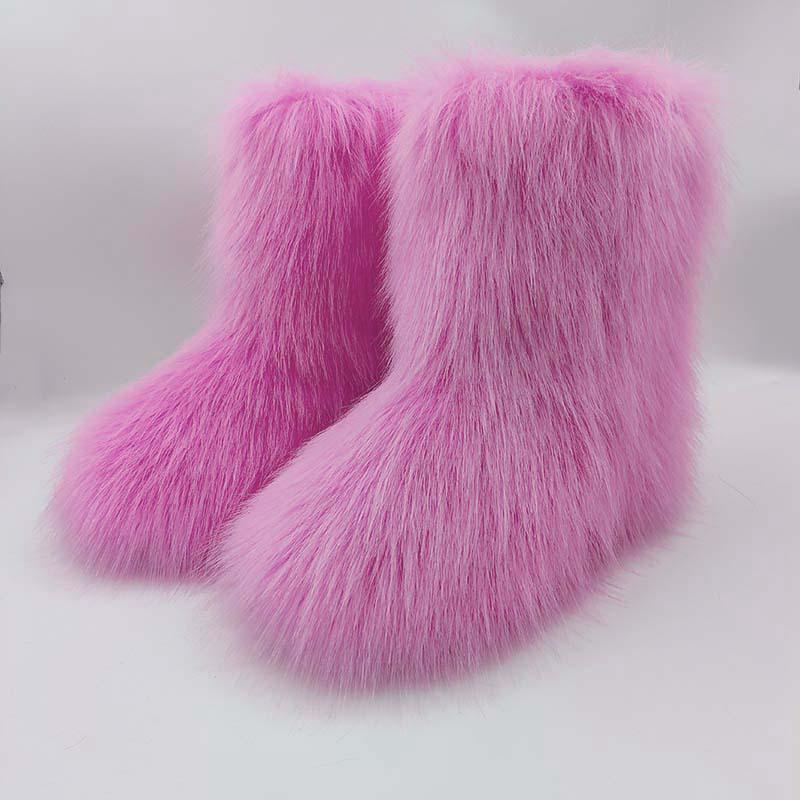 Women's Mid-Calf Snow Boots with Raccoon and Fox Fur
