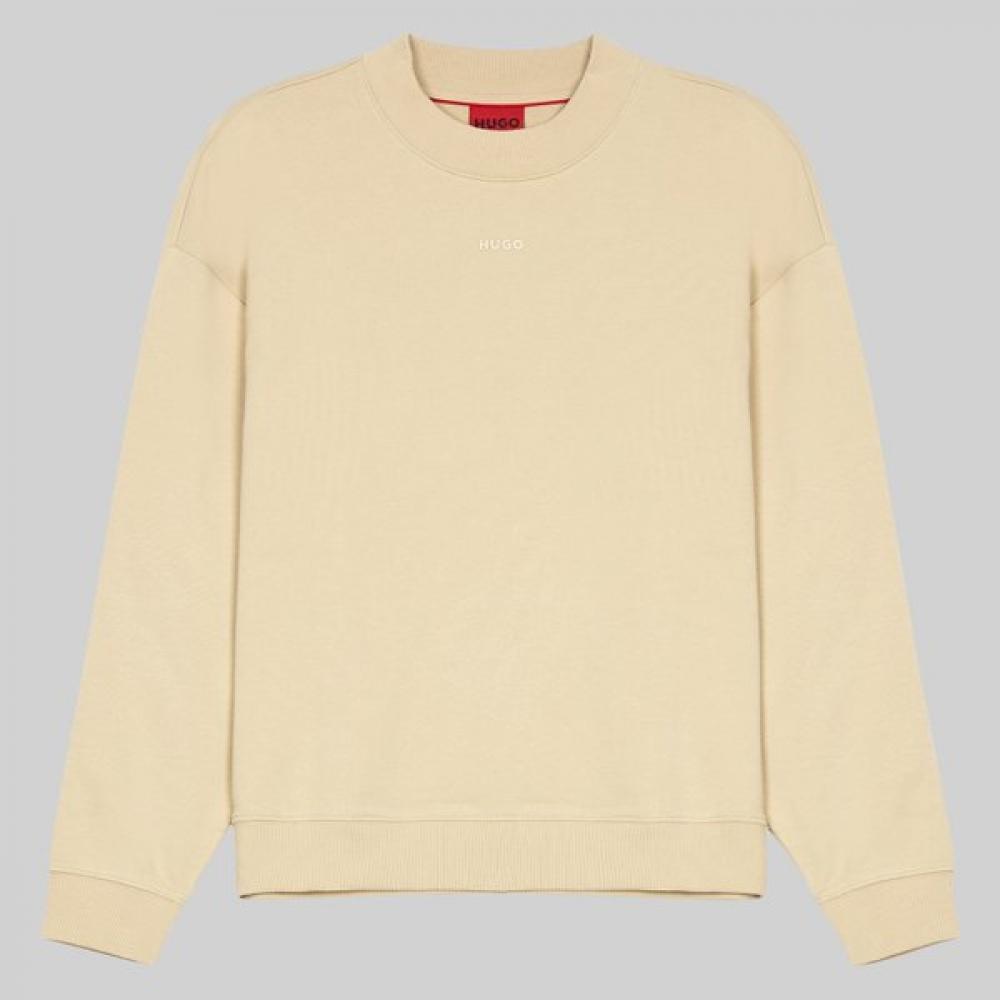 Hugo Relaxed Fit Cotton Terry Logo Print Sweatshirt Open Beige S