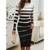 Women Patchwork Streetwear Dress Long Sleeve Knit Office Lady Elegant Dress Striped Bodycon Dress Fall Holiday Vestido
