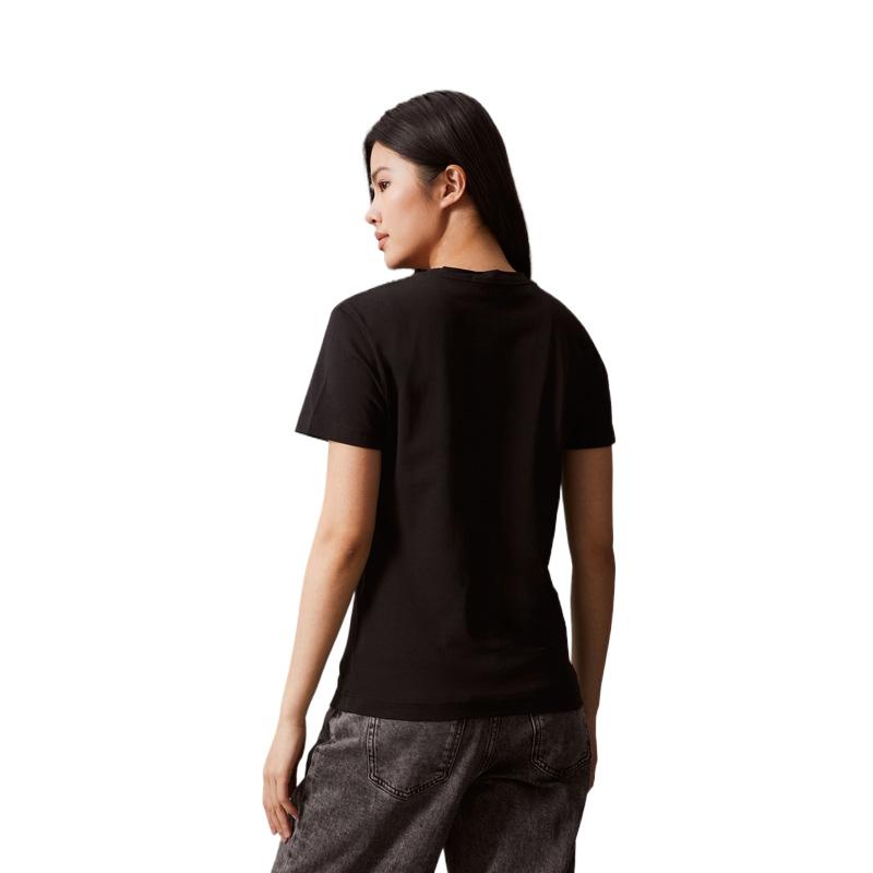 Calvin Klein T-shirt Minimaliste Imprimé Décontracté Couleur Unie Col Rond Manches Courtes Confortable Hauts pour Femmes Noir Espace J221165BEH