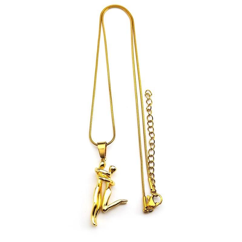 Couple Hugging Pendant Necklace For Women Men Stainless Steel Gold Color Hiphop Sports Love Chain Jewelry Valentine's Day Gift
