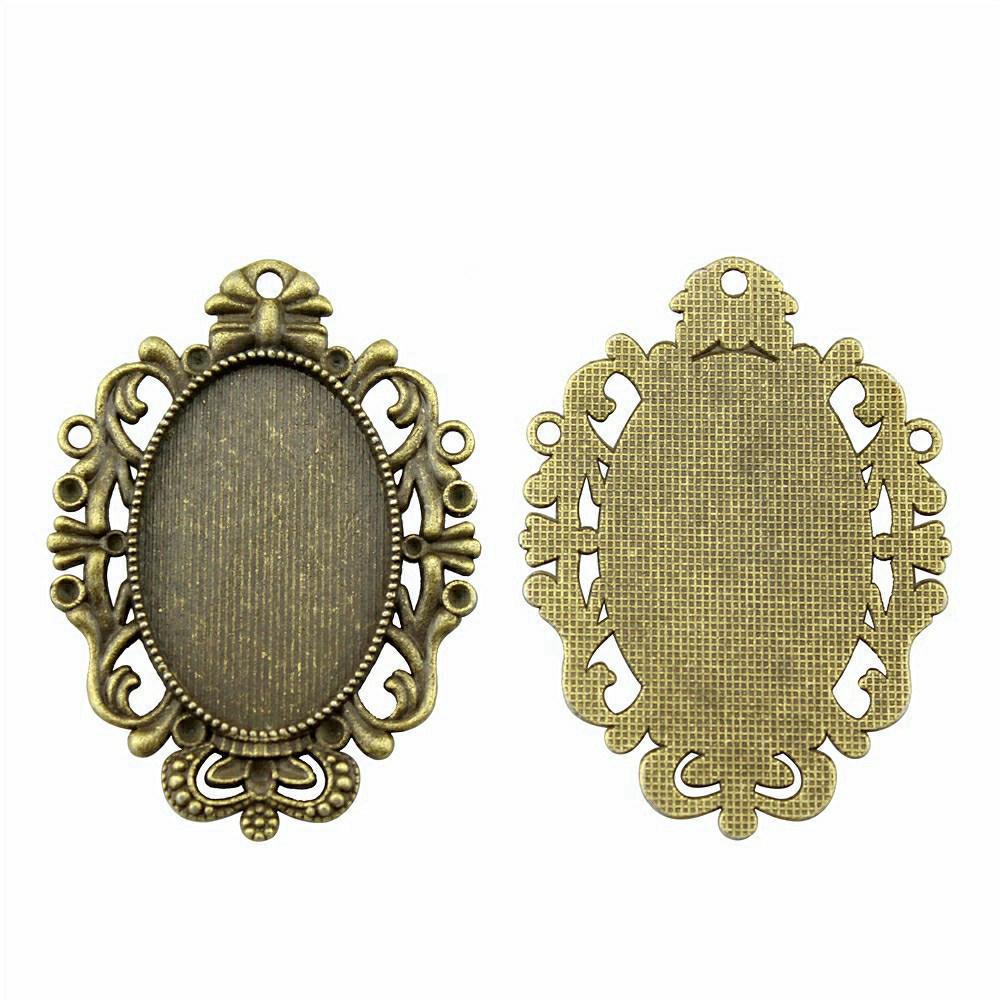 Antique Flower Frame Oval Bezel Charms For DIY Projects Glass Blank Tray Base