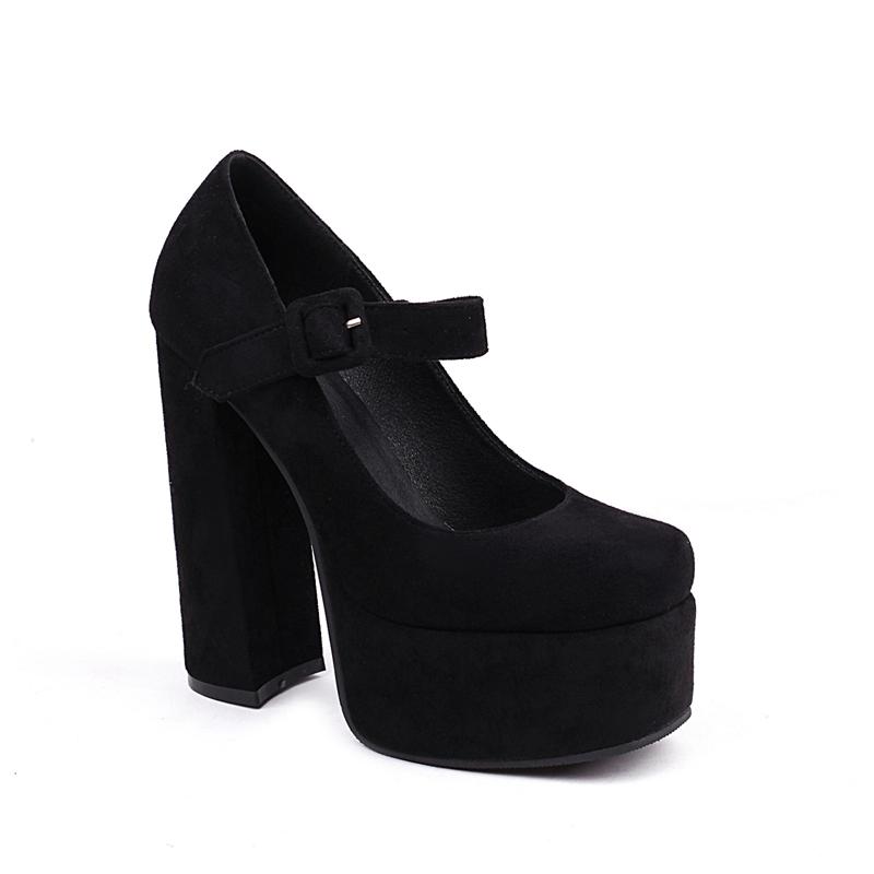 Flock Black Women's Pumps Shoes Sexy Gothic Platform High Heels Ladies Ankle Strap Office Party Dance Fetish Shoes 2025 Spring