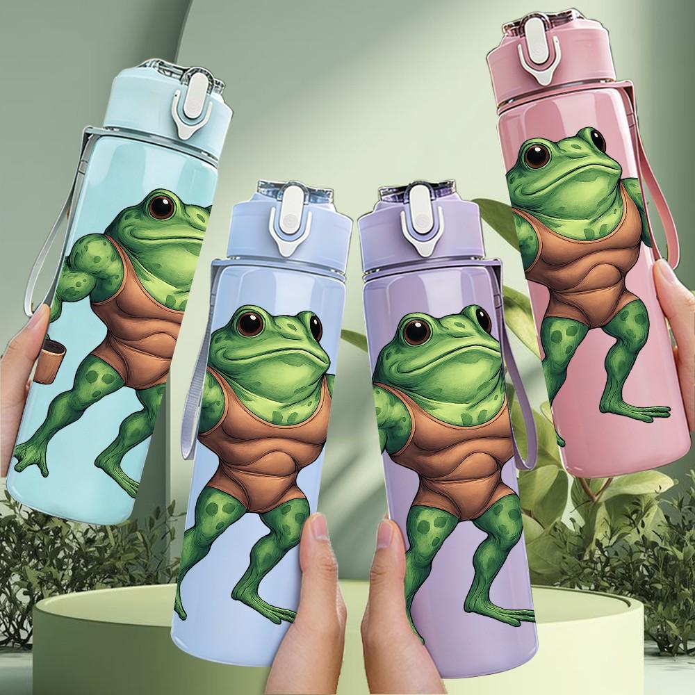 1PC Green Frog Character 750ml Color Plastic Sports Water Bottle Leakproof Flip Straw Lid Suitable for Sports Office Home Use