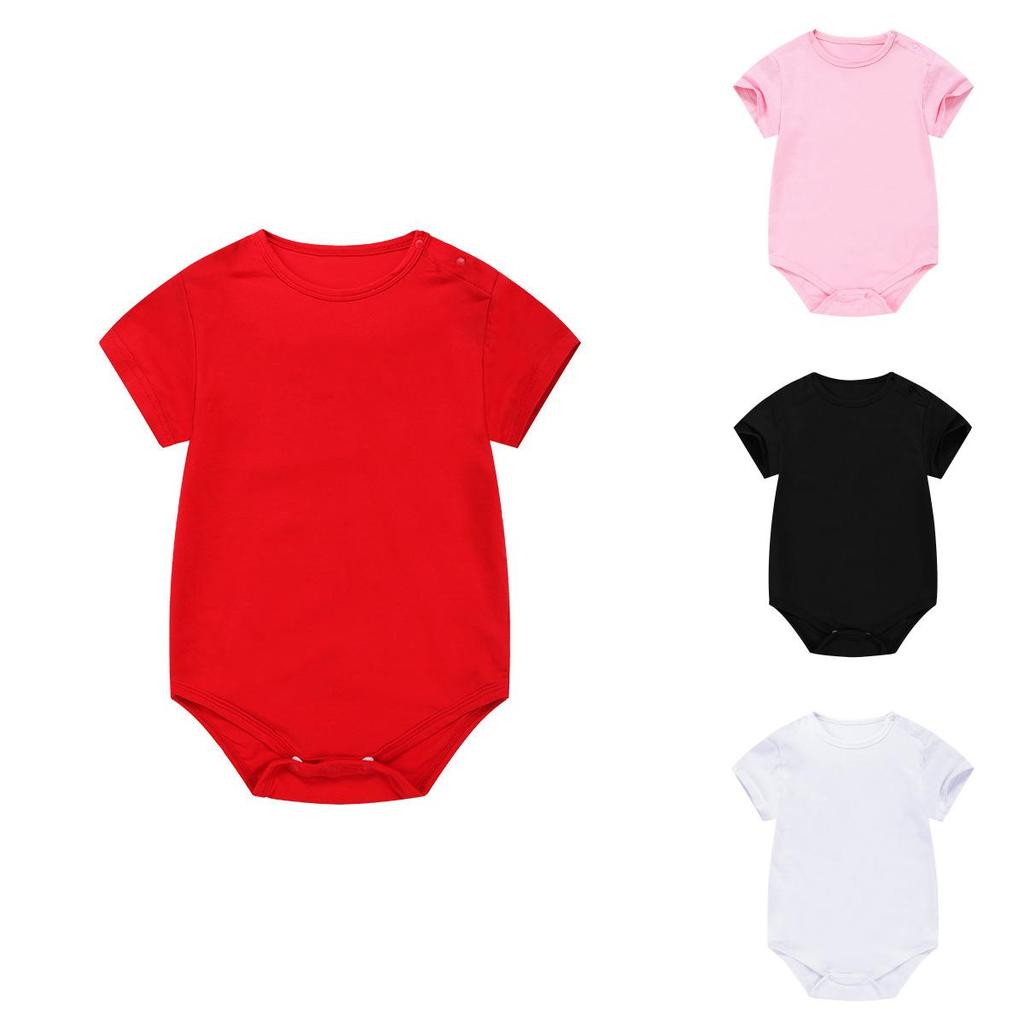 Baby Cotton Short Sleeve Romper For Newborns With Solid Color And Letter Print Design