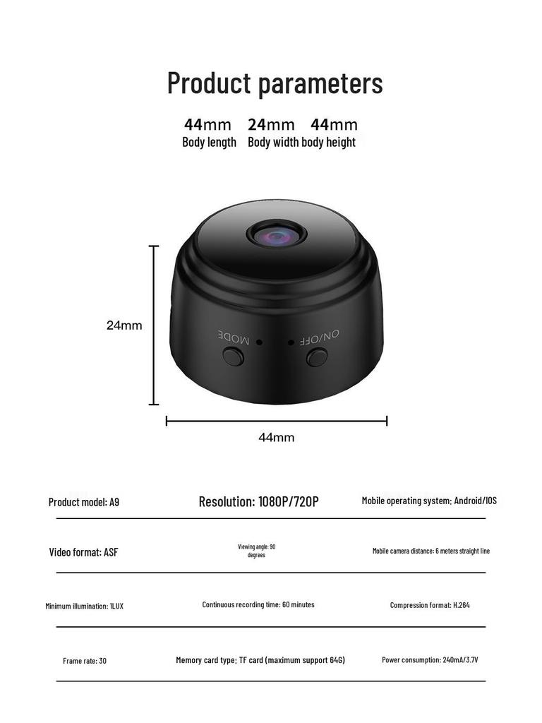 A9 Wireless HD Night Vision Home Security Camera with Magnetic Mount