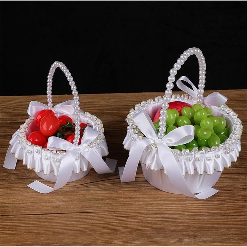 Elegant White And Gold Wedding Decorative Basket For Bridal Ceremonies Parties Decors Durable Fabric Storage Container