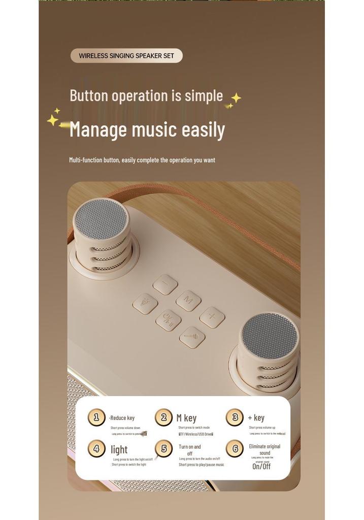 Karaoke Bluetooth Speaker with Microphone Set and Built-in Sound Card TAS2808