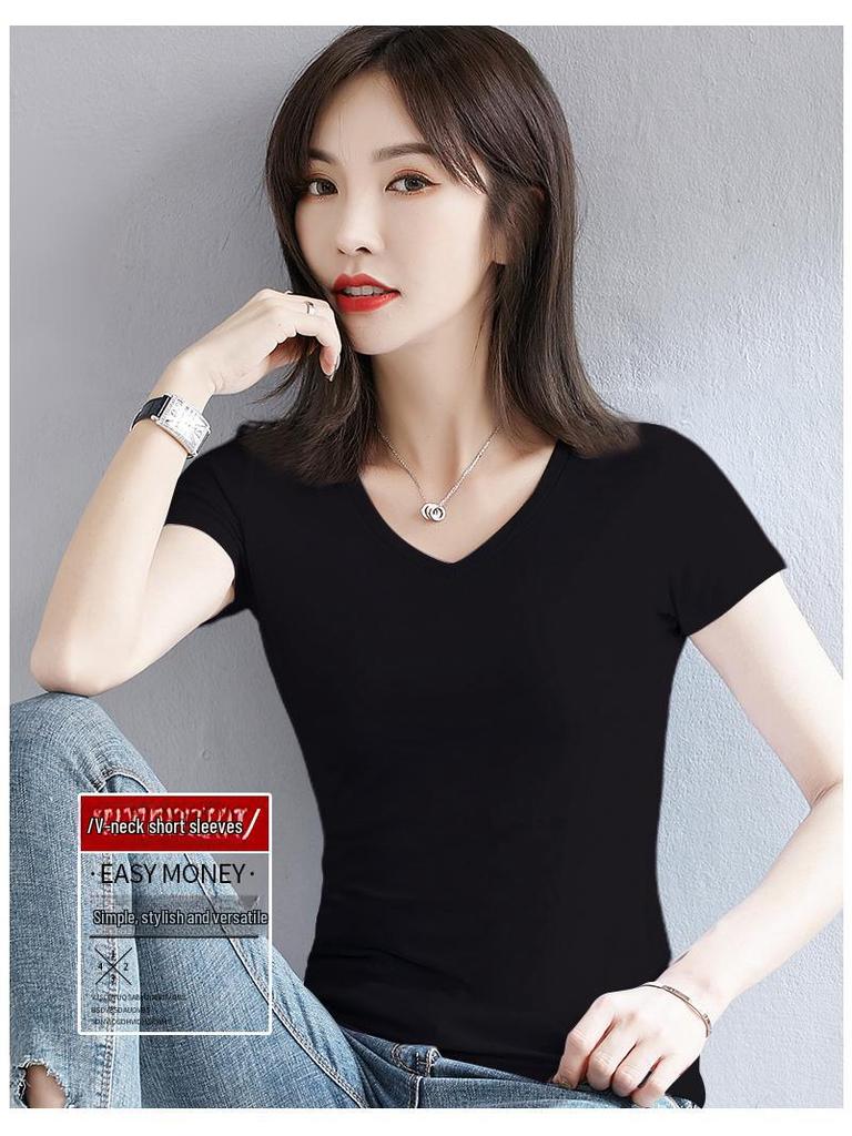 Women's Pure Cotton Three-Quarter Sleeve Slim Fit Mock Neck T-Shirt for Spring and Autumn 2022
