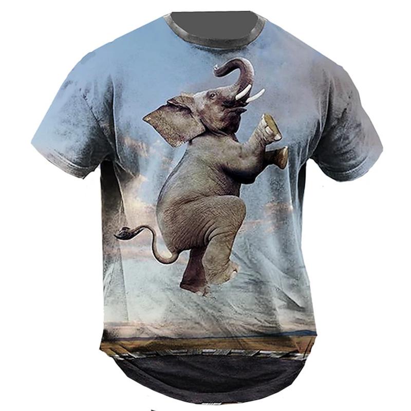 Summer Round Neck Funny Animal Pattern 3D Print Top Fashionable Casual Short Sleeved Men's T-shirts