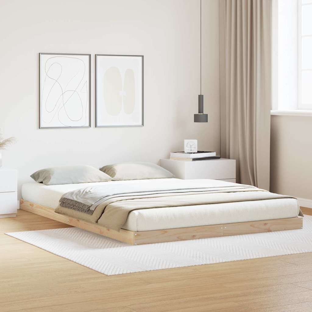 Floor Bed Frame Natural 140 X 220 Cm Solid Pine Wood